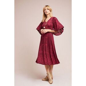 Anthropologie Akemi + Kin Isolde Bell Sleeve Dress Burgundy Knit Bohemian